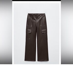 Zara Brown Faux Leather Cargo Trousers